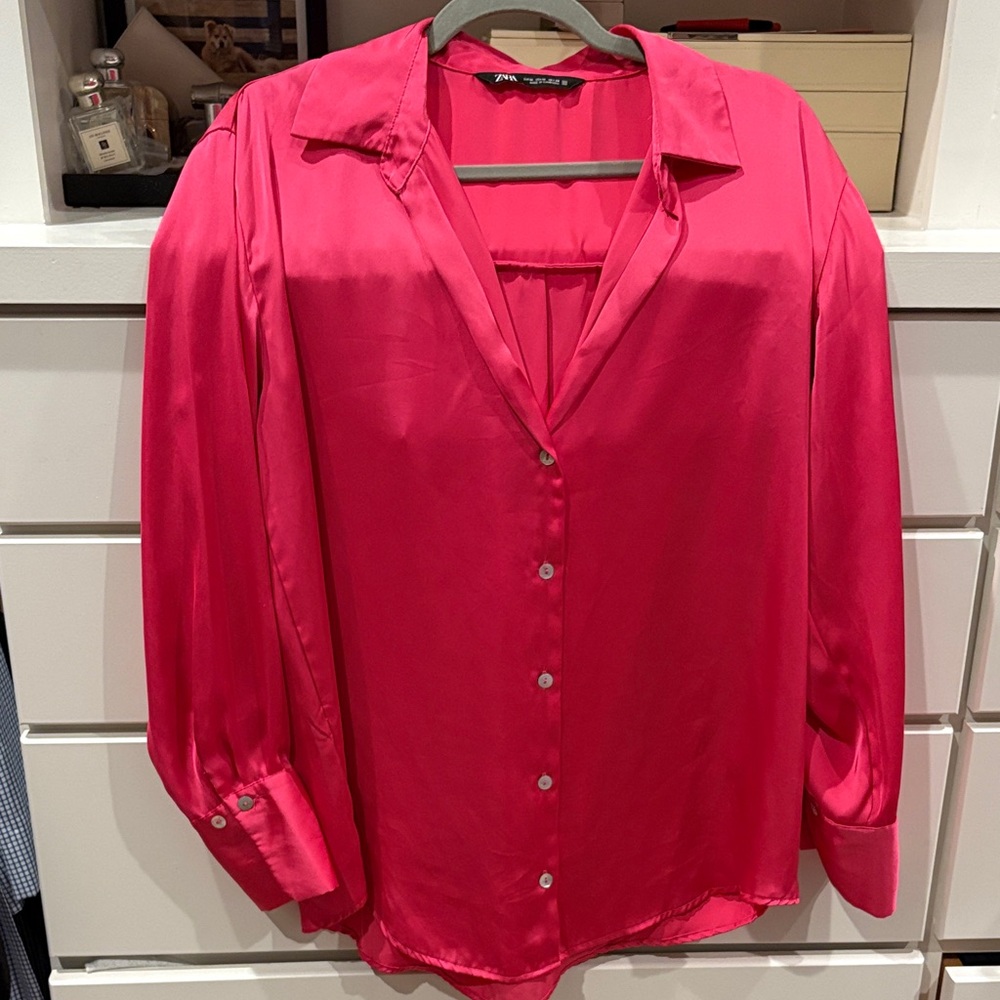 Zara Vibrant Pink Satin Blouse